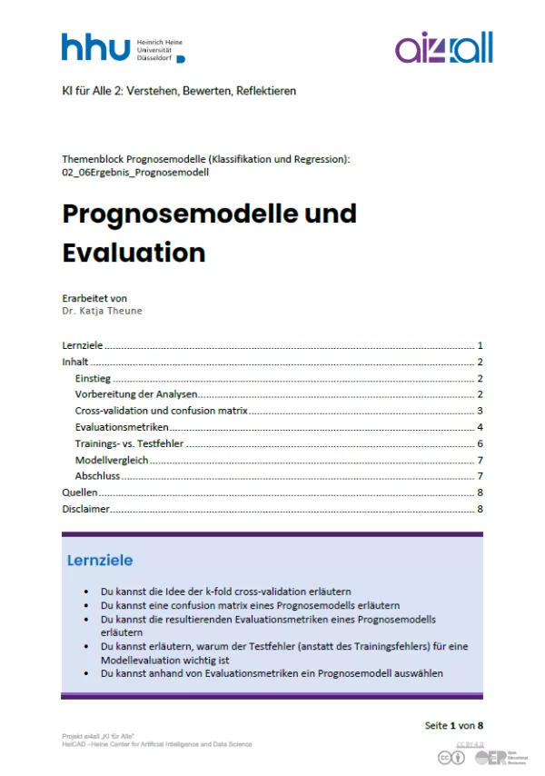 Kurs: Prognosemodelle: Klassifikation und Regression | 05 | Prognosemodelle und Evaluation (PDF)
