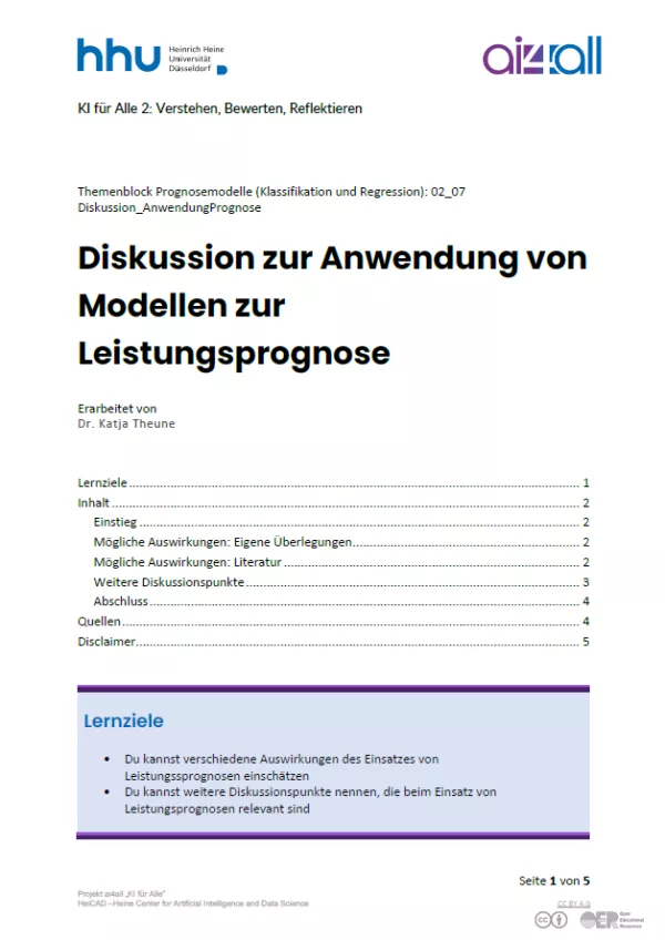 Kurs: Prognosemodelle: Klassifikation und Regression | 06 | Diskussion zur Anwendung von Modellen zur Leistungsprognose (PDF)