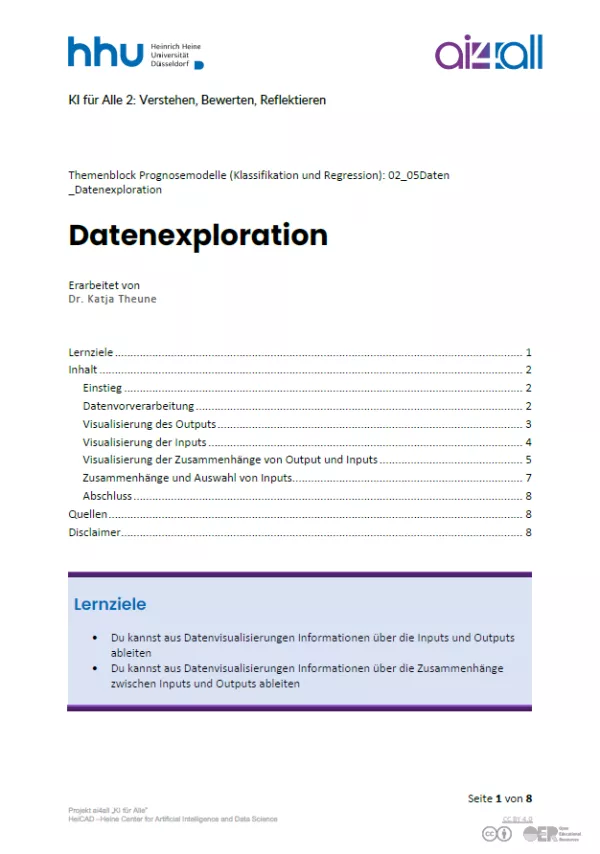 Kurs: Prognosemodelle: Klassifikation und Regression | 05 | Datenexploration (PDF)