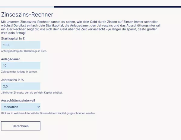 Webtool: Finanzen gestalten | Zinseszins-Rechner