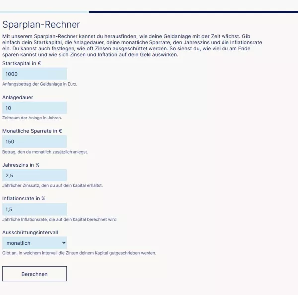 Webtool: Finanzen gestalten | Sparplan-Rechner