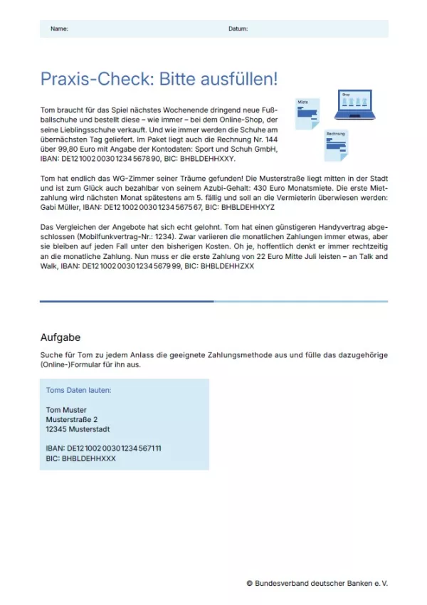 Arbeitsblatt: Zahlungsverkehr | Ausfüllen bitte! (Arbeitsblatt)
