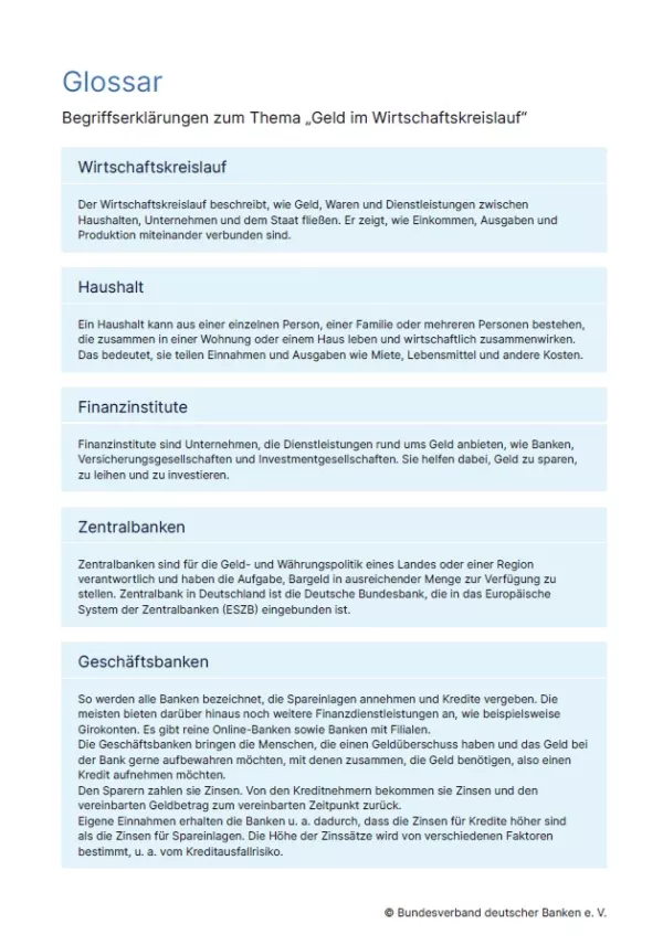 Glossar: Geld im Wirtschaftskreislauf | Glossar
