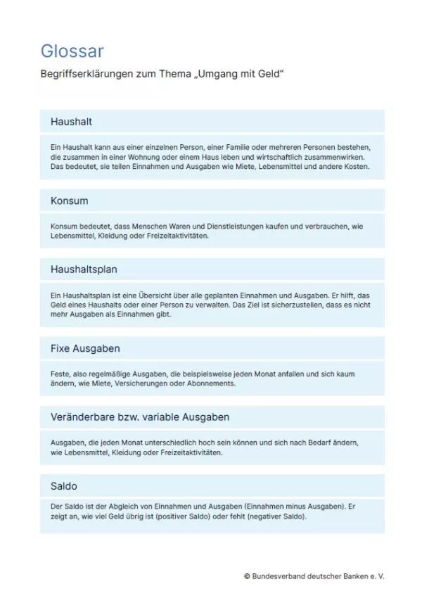 Glossar: Umgang mit Geld | Glossar