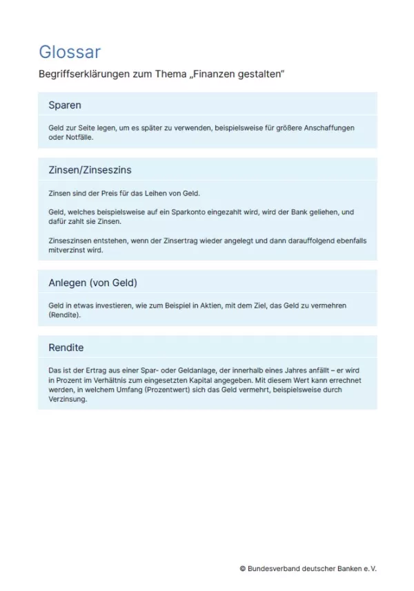 Glossar: Finanzen gestalten | Glossar