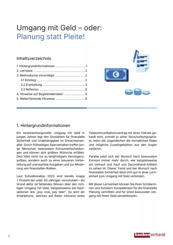 Unterrichtsplanung: Umgang mit Geld | Pädagogischer Leitfaden