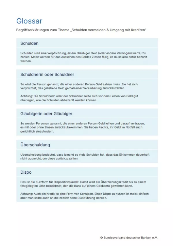 Glossar: Schulden vermeiden | Glossar