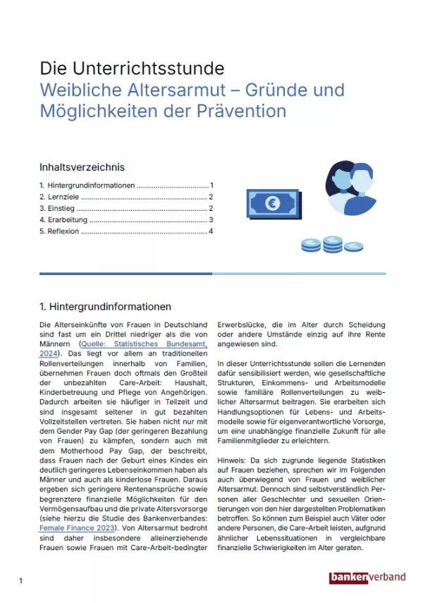 Unterrichtsplanung: Weibliche Altersarmut | Pädagogischer Leitfaden