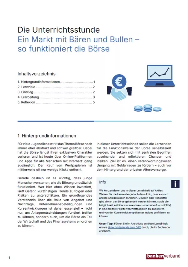 Unterrichtsplanung: Börse | Pädagogischer Leitfaden
