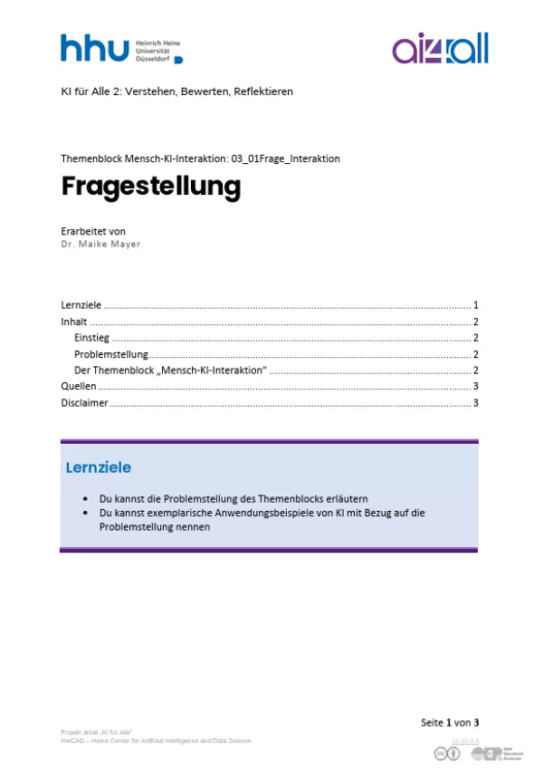Kurs: Mensch-KI-Interaktion | 01 | Fragestellung (PDF)