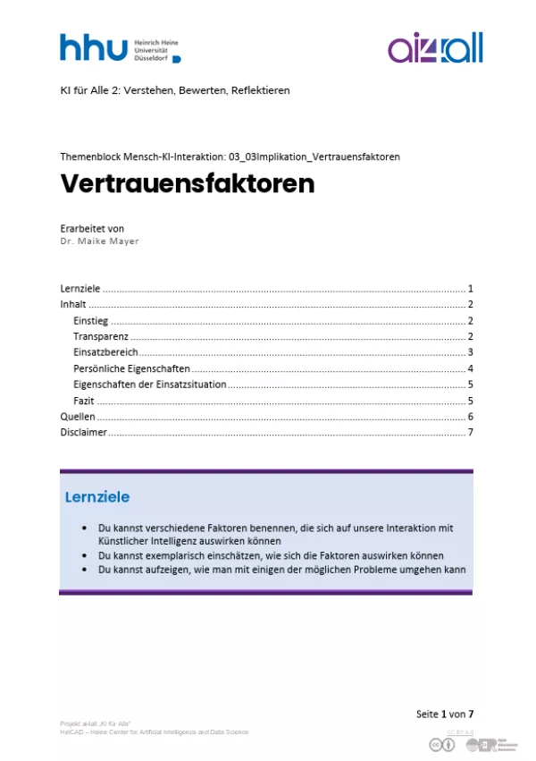 Kurs: Mensch-KI-Interaktion | 03 | Vertrauensfaktoren (PDF)