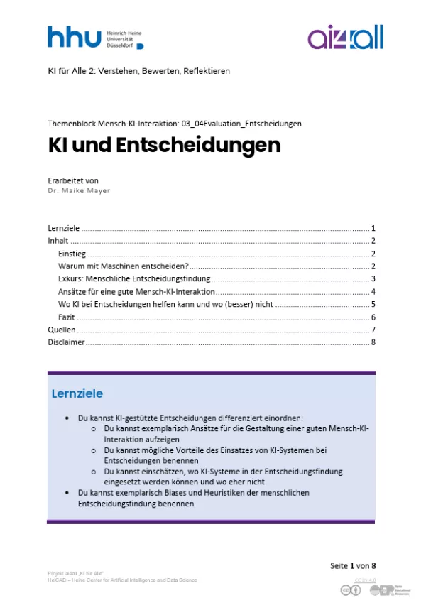 Kurs: Mensch-KI-Interaktion | 04 | KI und Entscheidungen (PDF)