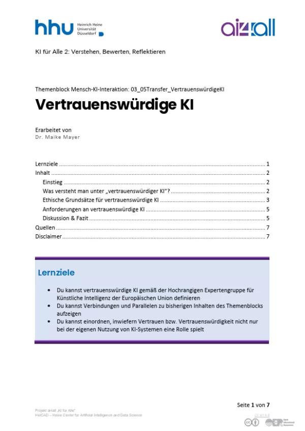 Kurs: Mensch-KI-Interaktion | 05 | Transfer: Vertrauenswürdige KI (PDF)