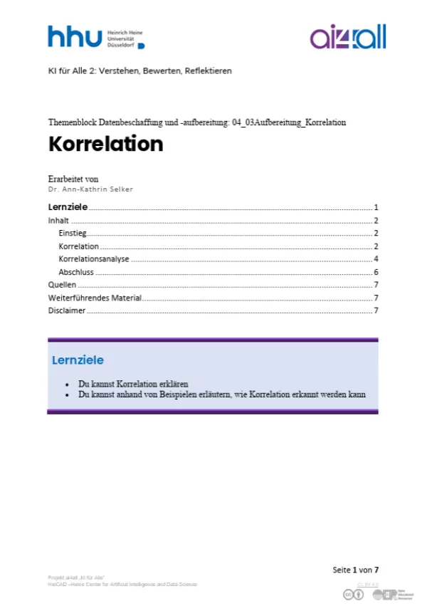 Kurs: Datenbeschaffung und -aufbereitung | 03 | Korrelation (PDF)