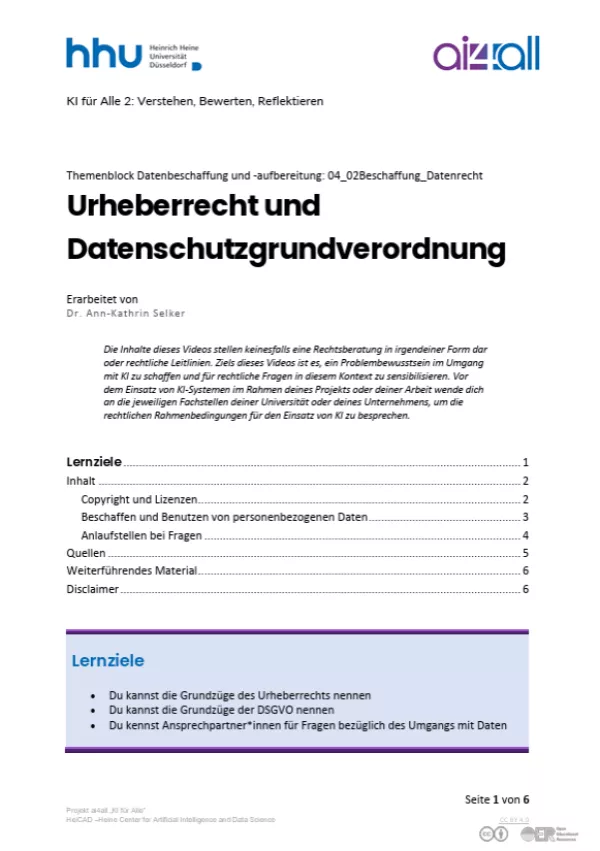 Kurs: Datenbeschaffung und -aufbereitung | 02 | Urheberrecht und Datenschutzgrundverordnung (PDF)