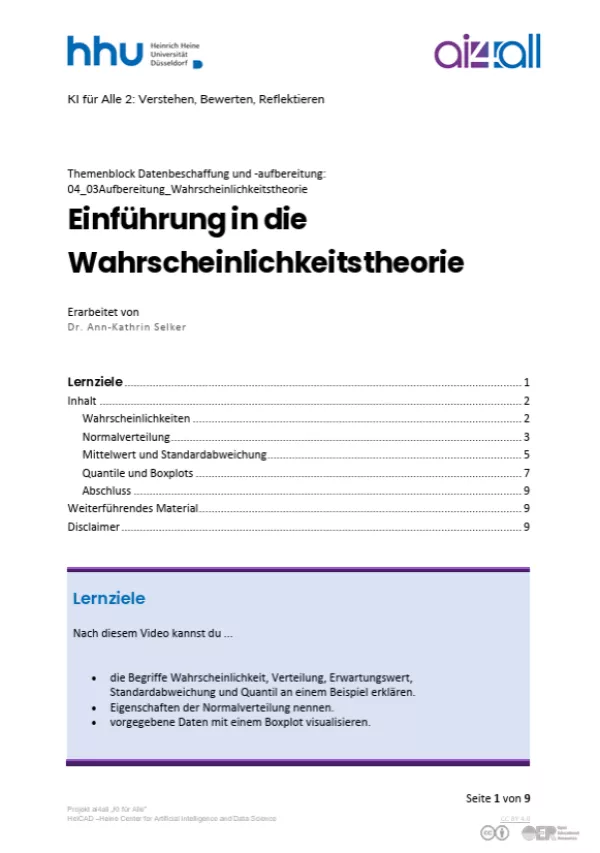 Kurs: Datenbeschaffung und -aufbereitung | 03 | Einführung in die Wahrscheinlichkeitstheorie (PDF)