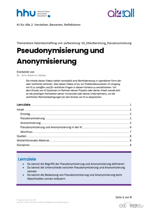 Kurs: Datenbeschaffung und -aufbereitung | 03 | Pseudonymisierung und Anonymisierung (PDF)