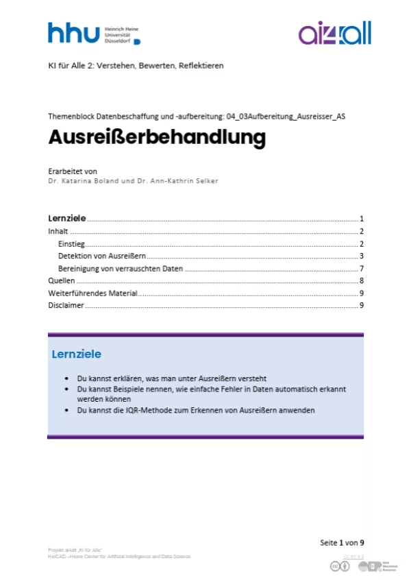 Kurs: Datenbeschaffung und -aufbereitung | 04 | Ausreißerbehandlung (PDF)