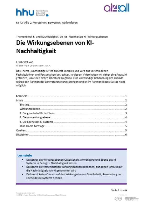Kurs: KI und Nachhaltigkeit | 06 | Nachhaltige KI: Wirkungsebenen (PDF)