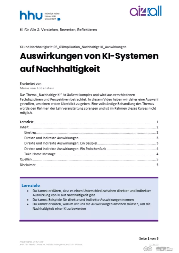 Kurs: KI und Nachhaltigkeit | 04 | Nachhaltige KI: Auswirkungen (PDF)
