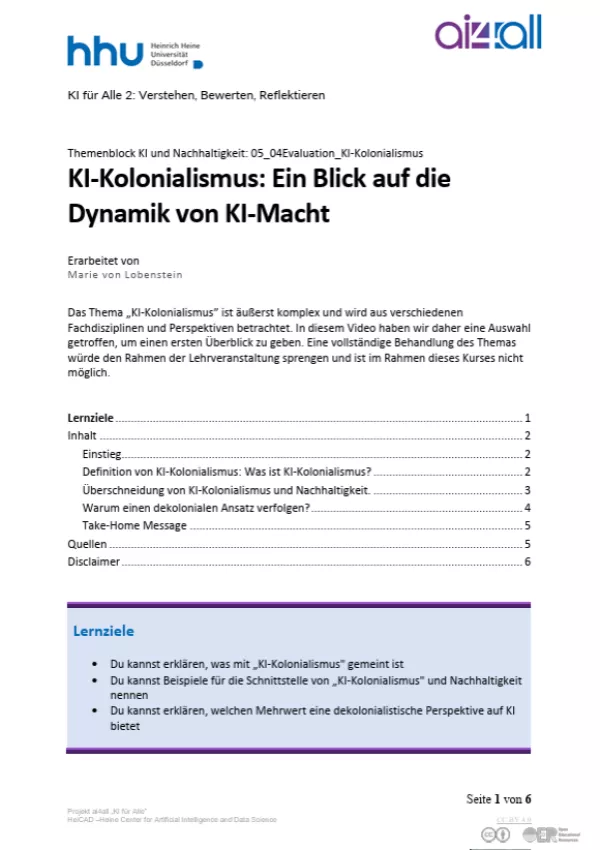 Kurs: KI und Nachhaltigkeit | 08 | KI-Kolonialismus (PDF)