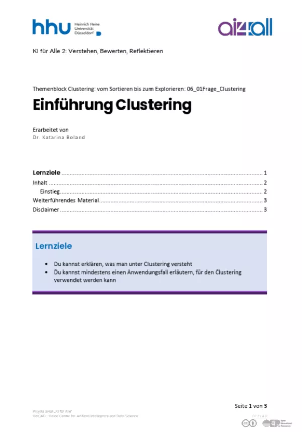 Kurs: Clustering: vom Sortieren bis zum Explorieren | 01 | Einführung Clustering (PDF)
