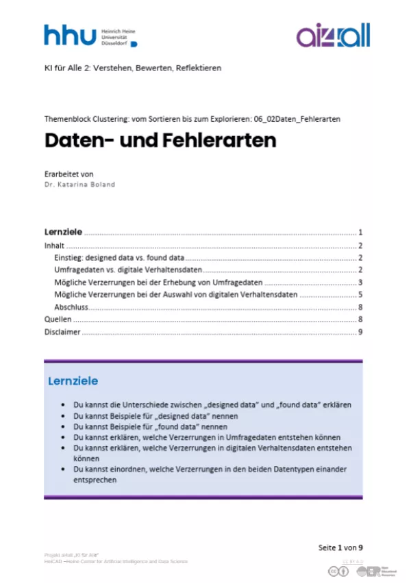 Kurs: Clustering: vom Sortieren bis zum Explorieren | 02 | Daten- und Fehlerarten (PDF)