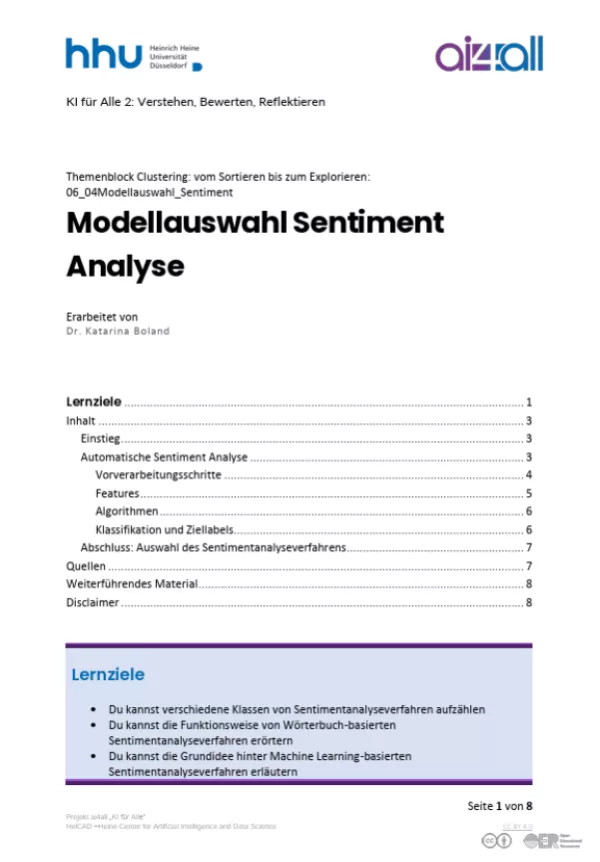 Kurs: Clustering: vom Sortieren bis zum Explorieren | 03 | Modellauswahl Sentiment Analyse (PDF)