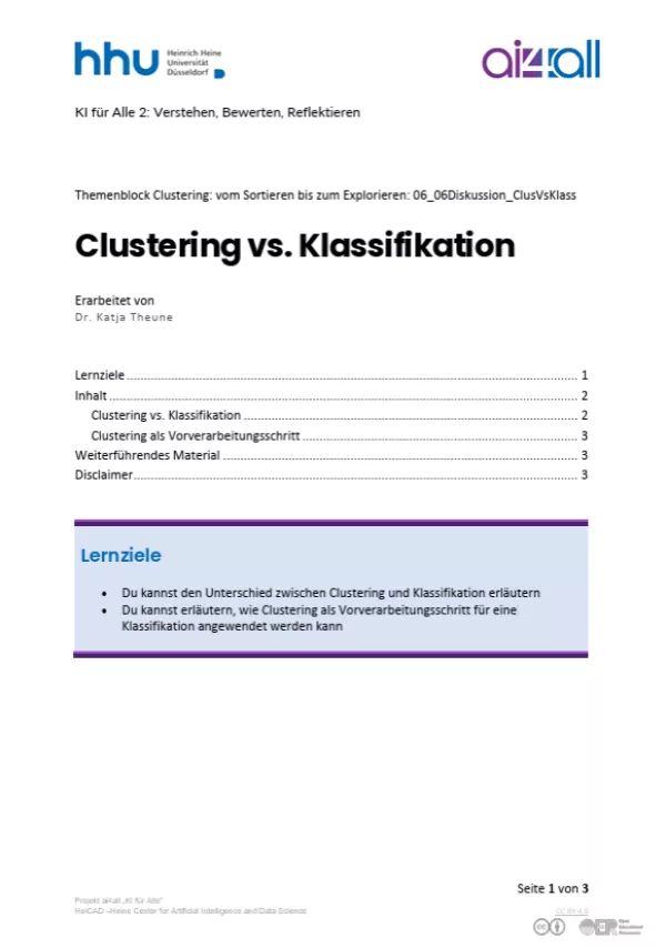 Kurs: Clustering: vom Sortieren bis zum Explorieren | 05 | Clustering vs. Klassifikation (PDF)