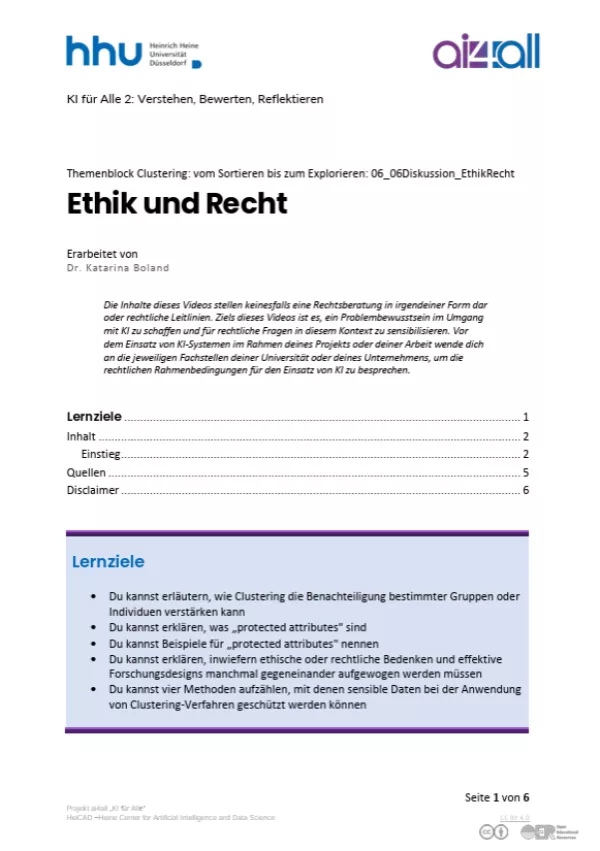 Kurs: Clustering: vom Sortieren bis zum Explorieren | 05 | Ethik und Recht (PDF)