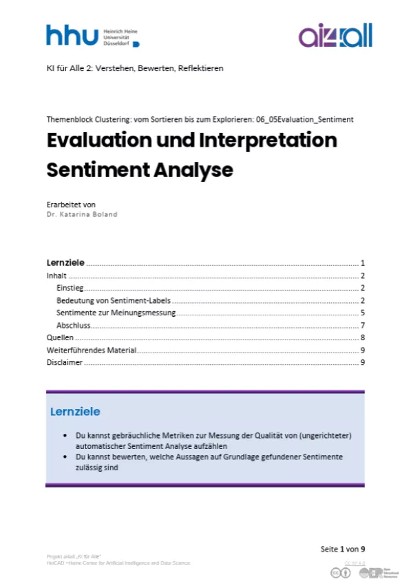 Kurs: Clustering: vom Sortieren bis zum Explorieren | 04 | Interpretation und Evaluation Sentiment Analyse (PDF)