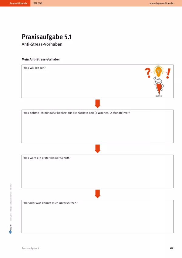 Arbeitsblatt: Take Care Stressprävention: Anti-Stress-Vorhaben (Praxisaufgabe 5.1)