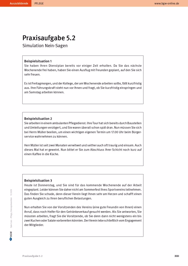 Arbeitsblatt: Take Care Stressprävention: Nein-Sagen (Praxisaufgabe 5.2)