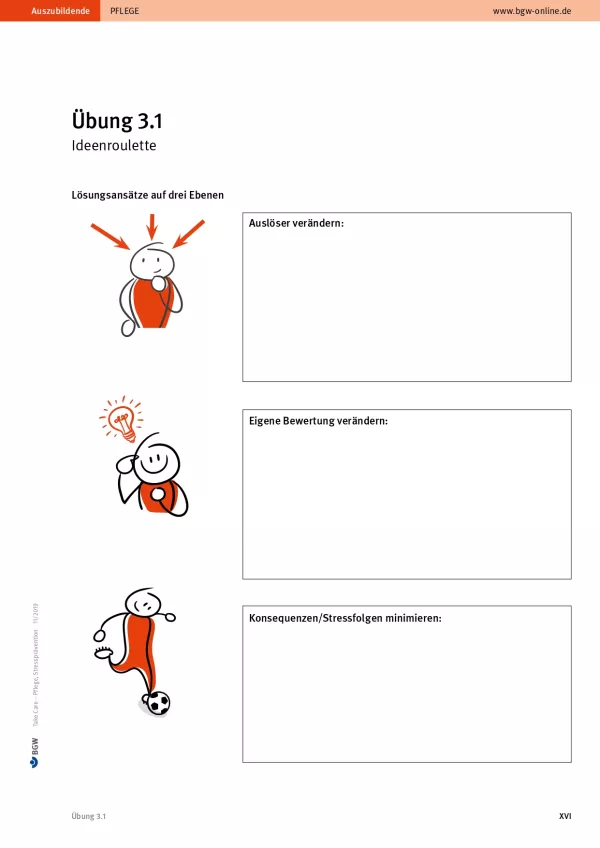 Arbeitsblatt: Take Care Stressprävention: Lösungsansätze Ideenroulette (Übung 3.1)