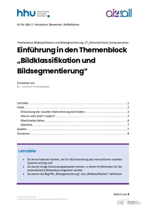 Kurs: Bildklassifikation und Bildsegmentierung | 01 | Einführung (PDF)