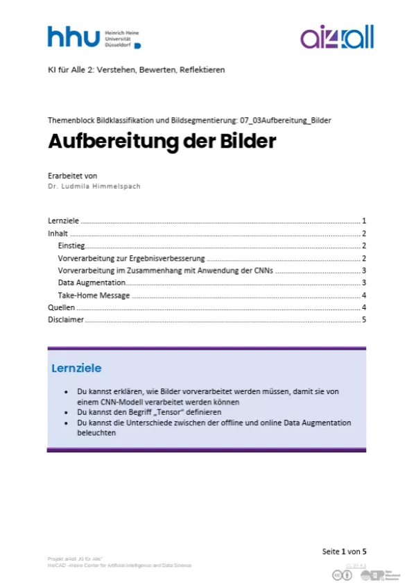 Kurs: Bildklassifikation und Bildsegmentierung | 04 | Datenaufbereitung (PDF)