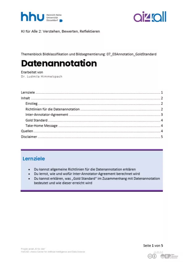 Kurs: Bildklassifikation und Bildsegmentierung | 04 | Datenannotation (PDF)