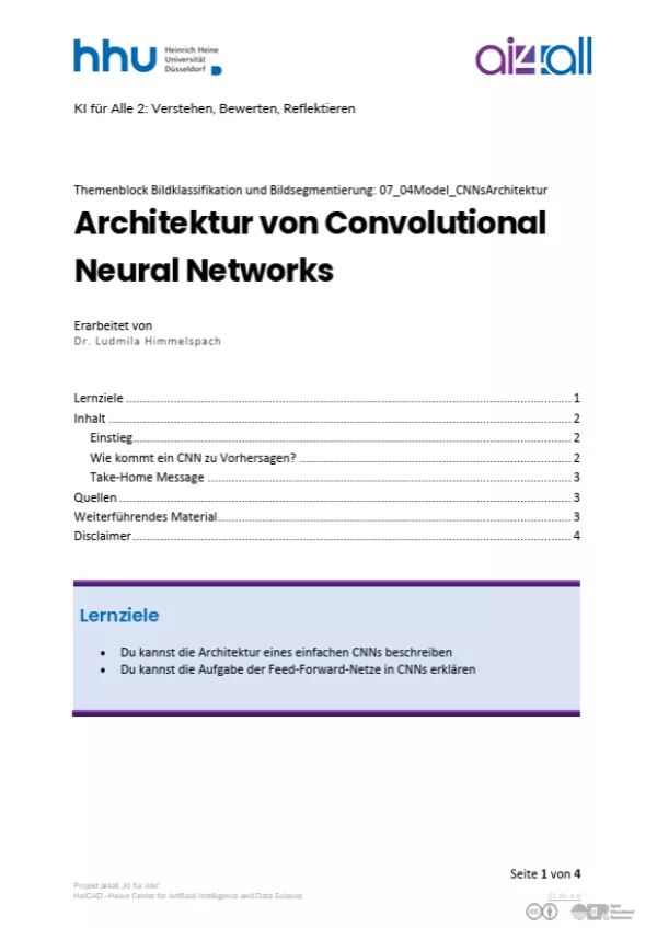 Kurs: Bildklassifikation und Bildsegmentierung | 05 | Architektur von Convolutional Neural Networks (PDF)