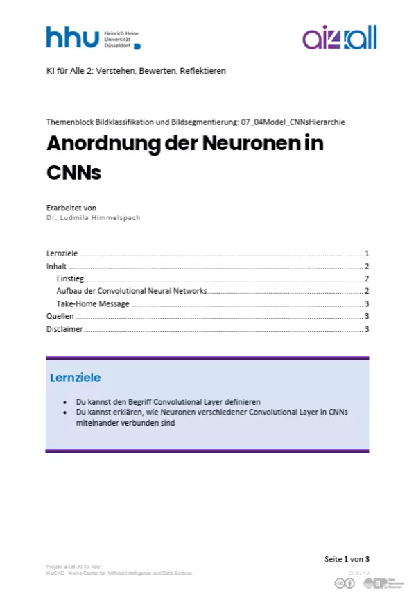 Kurs: Bildklassifikation und Bildsegmentierung | 05 | Anordnung der Neuronen in CNNs (PDF)