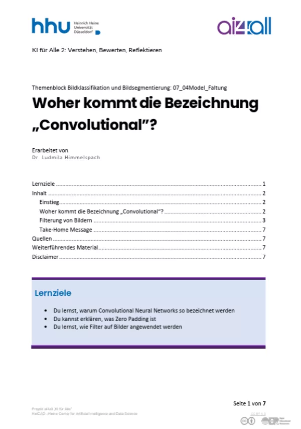 Kurs: Bildklassifikation und Bildsegmentierung | 05 | Woher kommt die Bezeichnung „Convolutional”? (PDF)