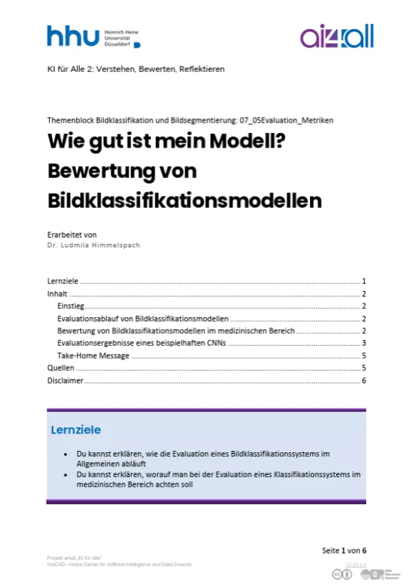 Kurs: Bildklassifikation und Bildsegmentierung | 06 | Wie gut ist mein Modell? Bewertung von Bildklassifikationsmodellen (PDF)