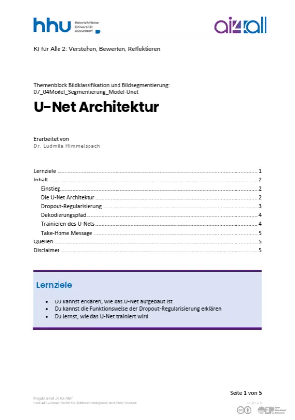Kurs: Bildklassifikation und Bildsegmentierung | 09 | U-Net Architektur (PDF)