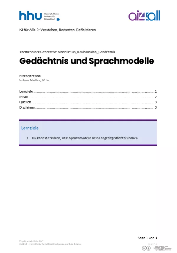 Kurs: Generative Modelle | 06 | Gedächtnis und Sprachmodelle (PDF)