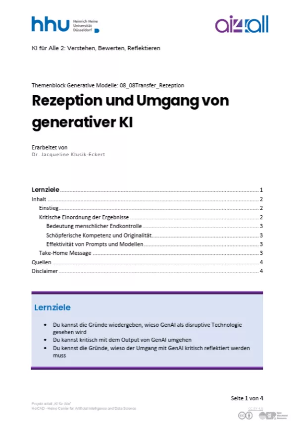 Kurs: Generative Modelle | 07 | Rezeption und Umgang von generativer KI (PDF)