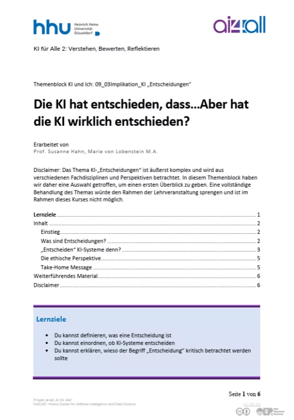 Kurs: KI und Ich | 06 | KI-„Entscheidungen“ (PDF)