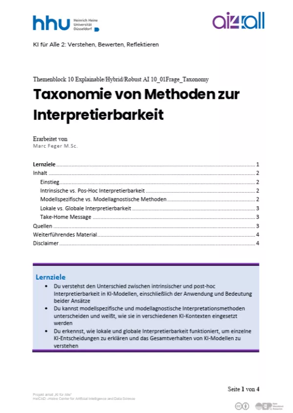 Kurs: Explainable, Hybrid, Robust AI | 03 | Taxonomie von Methoden zur Interpretierbarkeit (PDF)