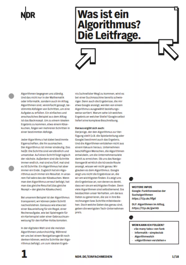Unterrichtsbaustein: Algorithmen in Medien | Schülerversion