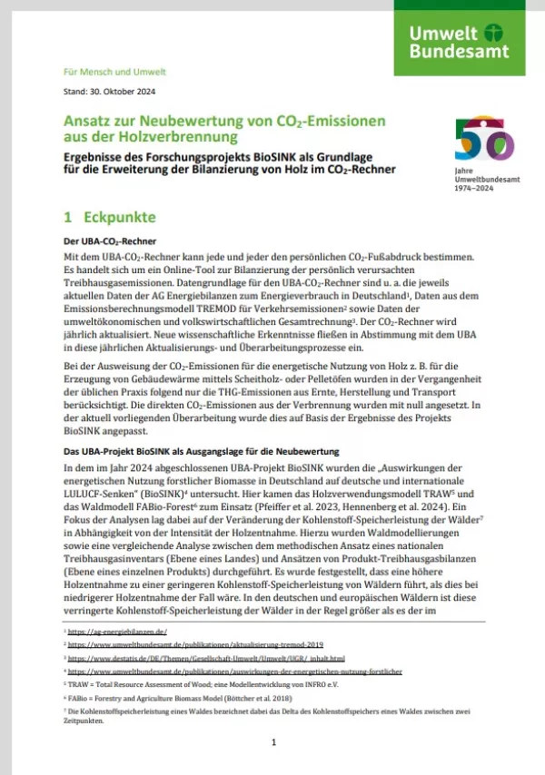 Broschuere: Ansatz zur Neubewertung von CO2-Emissionen aus der Holzverbrennung