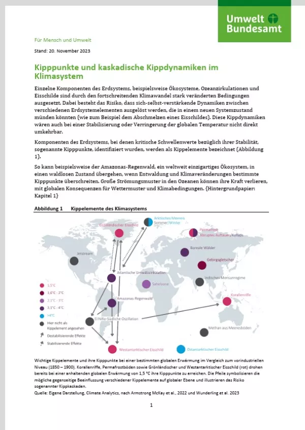 Broschuere: Kipppunkte und kaskadische Kippdynamiken im Klimasystem - Factsheet