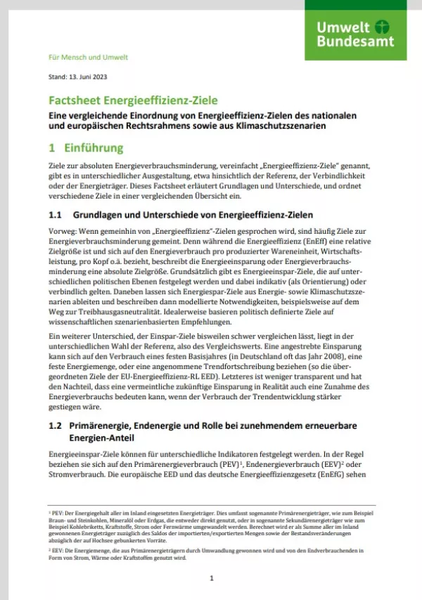 Broschuere: Factsheet Energieeffizienz-Ziele